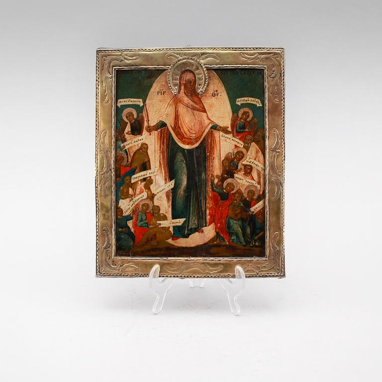 IKON, tempera på pannå, basma av förgyllt silver, St Petersburg, 1775.