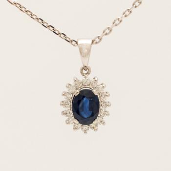 Necklace, 18K white gold with diamonds and sapphire.