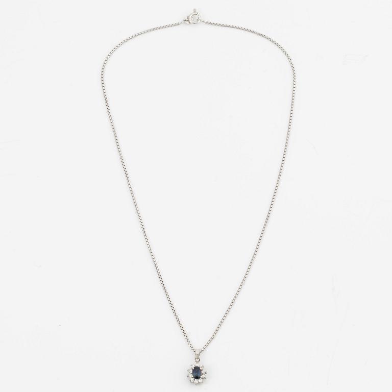 Earrings, a pair and a pendant with chain, silver.