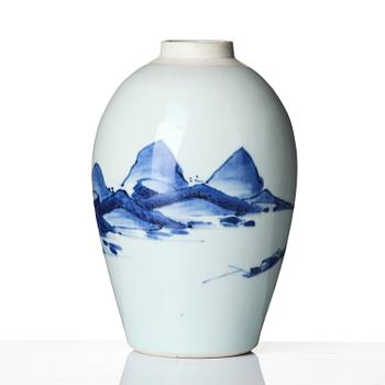 A blue and white 'landscape' vase, Transition, 17th century.