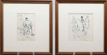 RAGNAR LINDEN, blyerts- och tuschteckningar, 9 st, signerade.