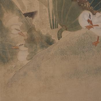 A Chinese scroll painting on silk, signed Que Lan 阙 岚（1758-1844), dated 1836.