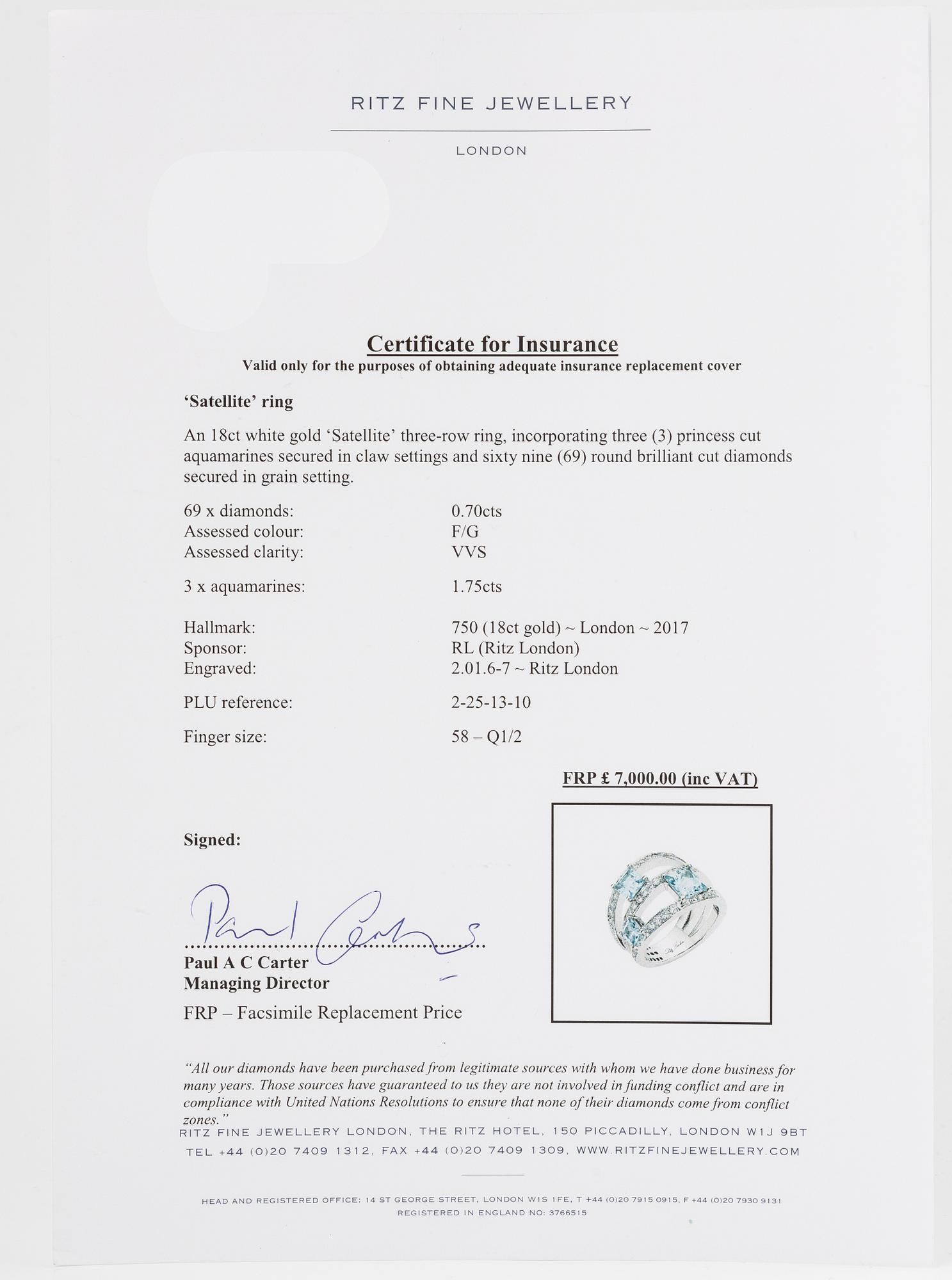 Ring, 18K vitguld med briljantslipade diamanter och akvamariner, Ritz London.
