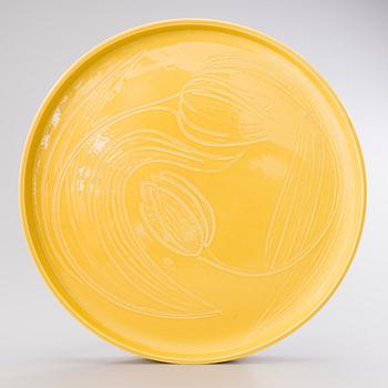 HEINI RIITAHUHTA, a 'Yellow tulip' porcelain dish signed Heini Riitahuhta 2003.