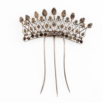 Hair comb silver and turquoise, ca 1870's.