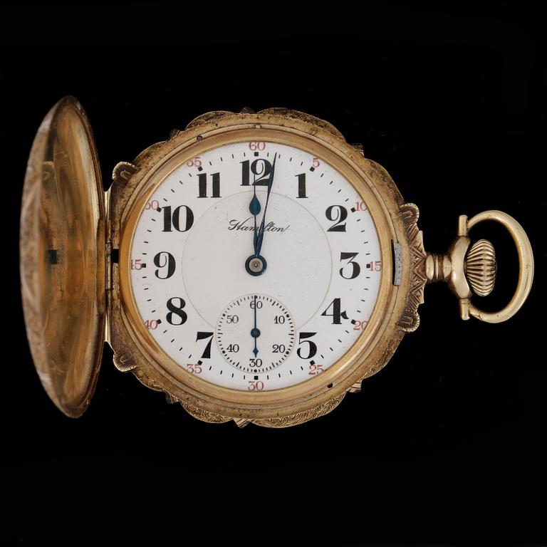 HERRFICKUR, guld 14K, Hamilton Watch Company Lancaster, USA. 1800/1900-tal. Vikt ca 115 gram.