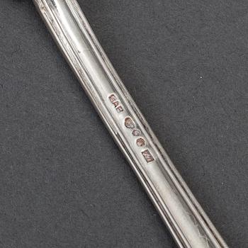 EIGHT SWEDISH SILVER SPOONS AND A SOUP LADEL, Möllenborg Stockholm and GAB, 19-20th century.