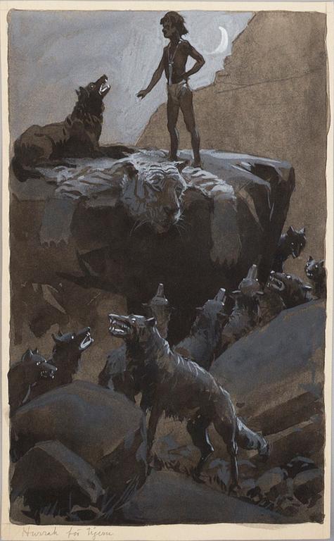 DAVID LJUNGDAHL, eight original ink illustrations from the 1915 edition of 'The Jungle Book' in Swedish.