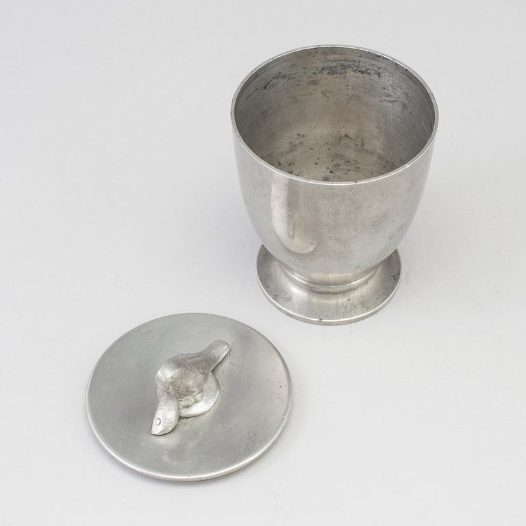 A lidded pewter jar from Svenskt Tenn, Stockholm, 1929.