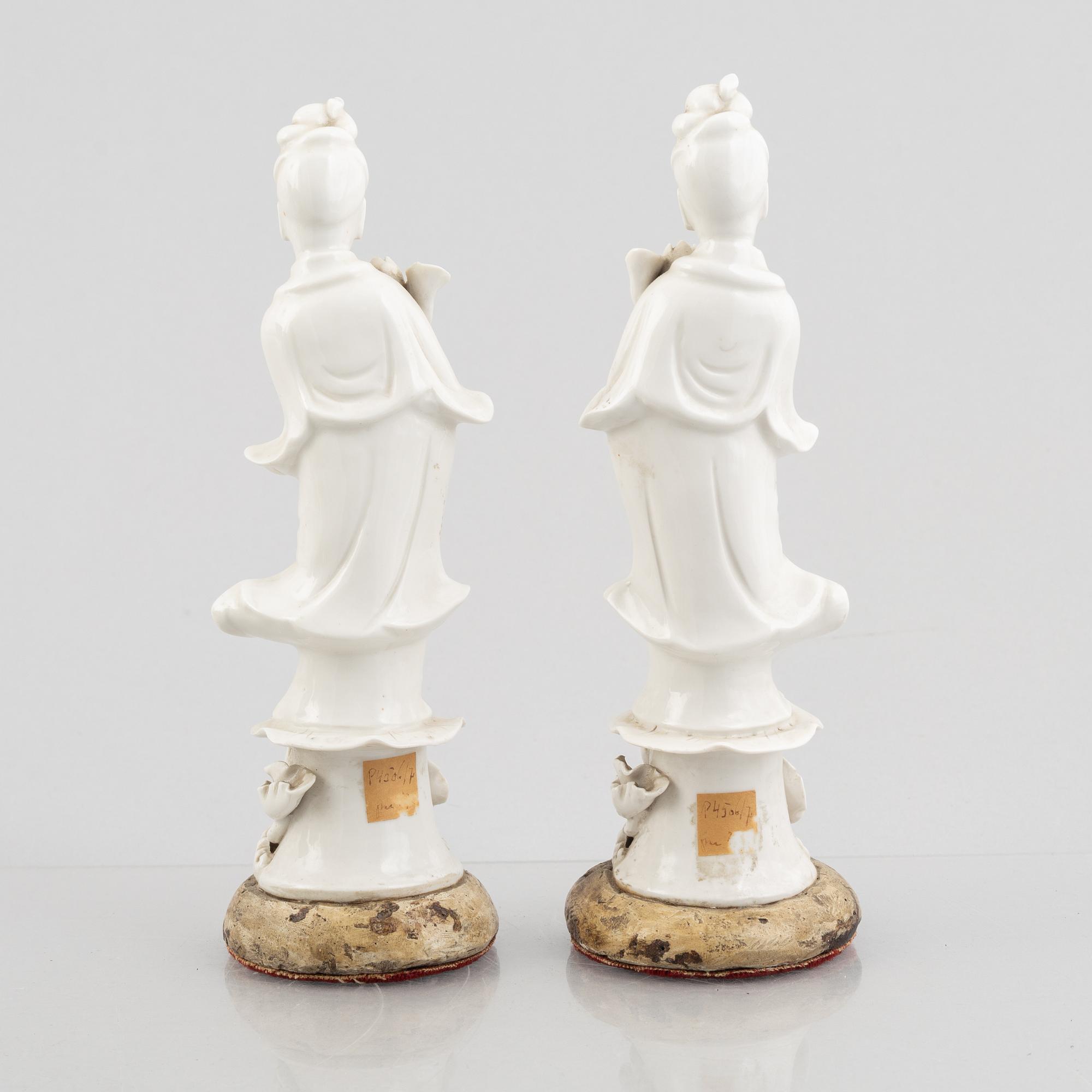 A pair of blanc de Chine porcelain figures, 20th century.