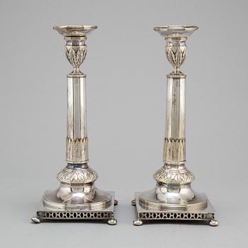 A pair of silver plate candlesticks, CG Hallberg, early 20th century.