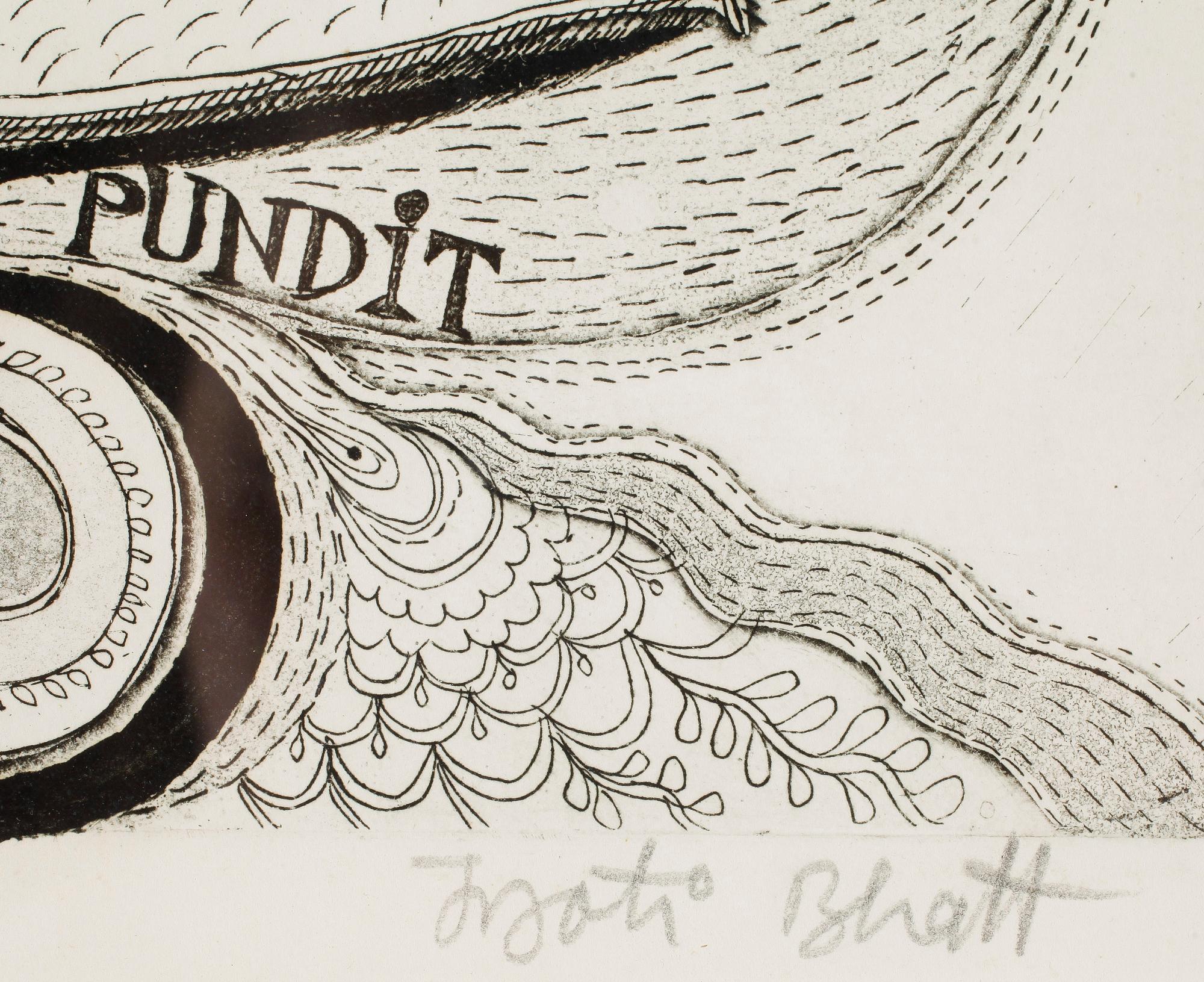 JYOTI BHATT, handkolorerad etsning, signerad och daterad 1971.