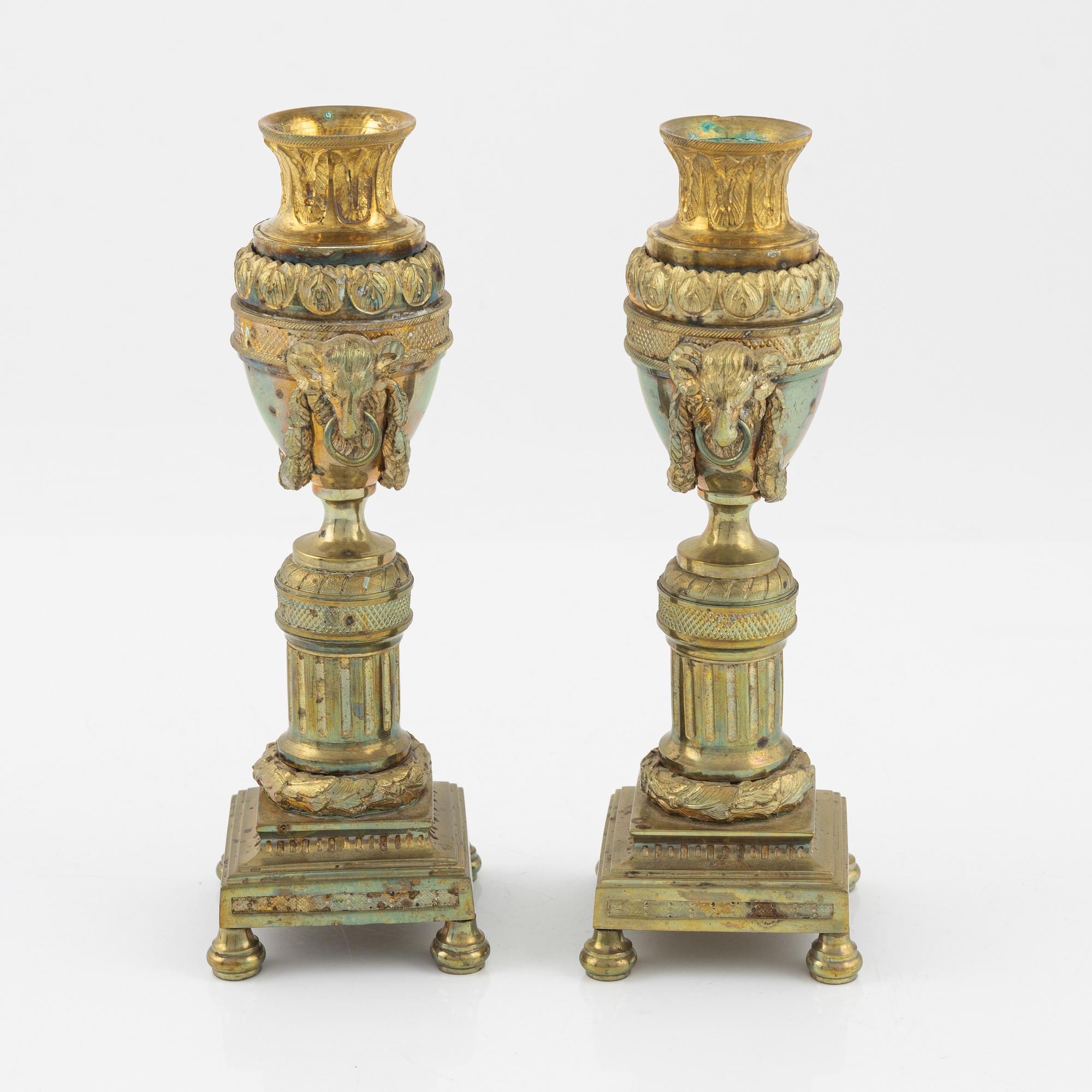 A pair Louis XVI-style gilt brass cassolettes, circa 1900.