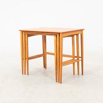 A set of three teak and oak Bertil Fridhagen nesting tables from Bodafor.