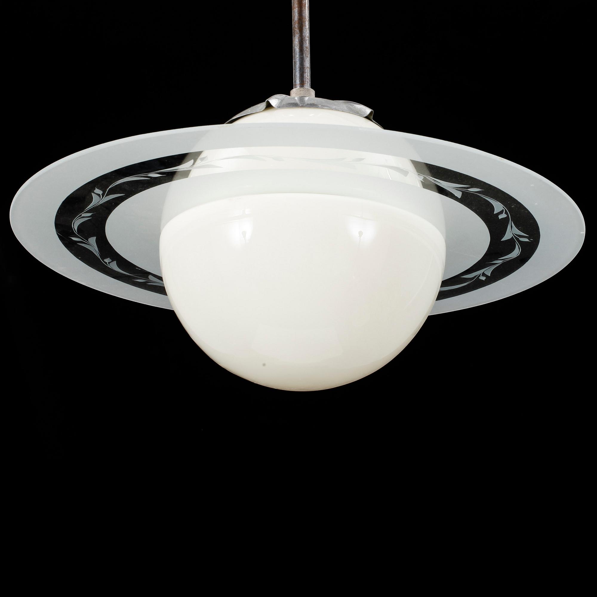 TAKLAMPA, sk saturnuslampa, glas, 1940/50-tal. Höjd ca 37 cm.
