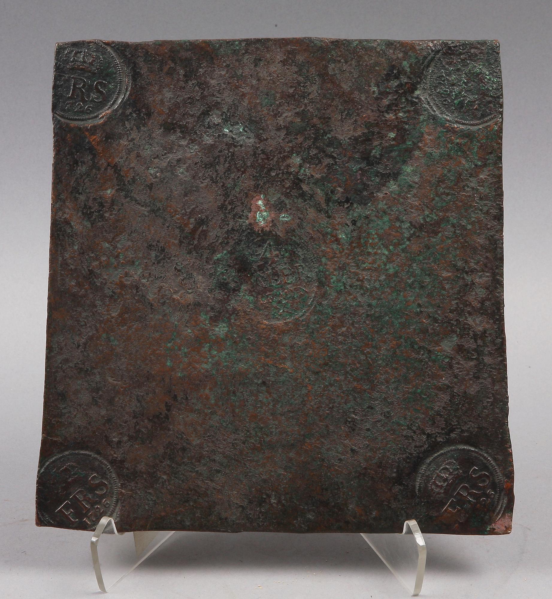 PLÅTMYNT, 4 Daler Silf mynt, koppar, Sverige 1726.