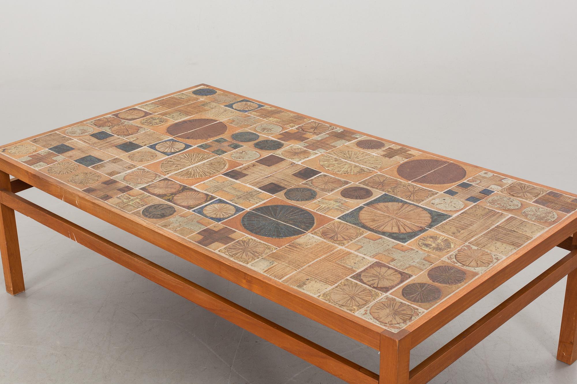 A TUE POULSEN TILE TOP SOFA TABLE, DENMARK.