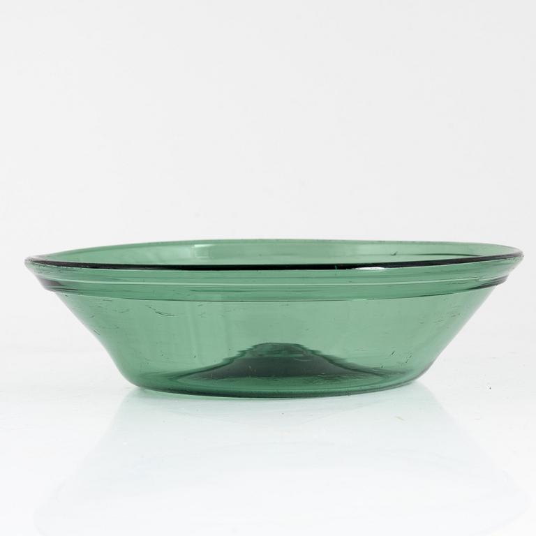 A Swedish pale green glass bowl around year 1800.