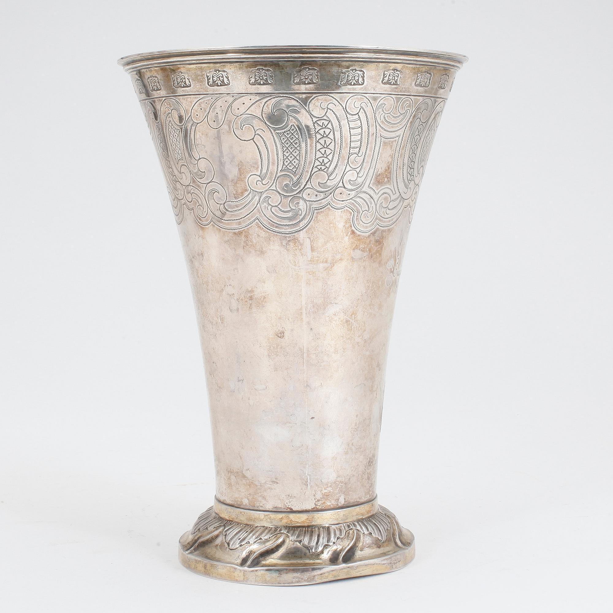 BÄGARE, silver, Gustaf Möllenborg, Stockholm, 1894. Vikt ca 248g.
