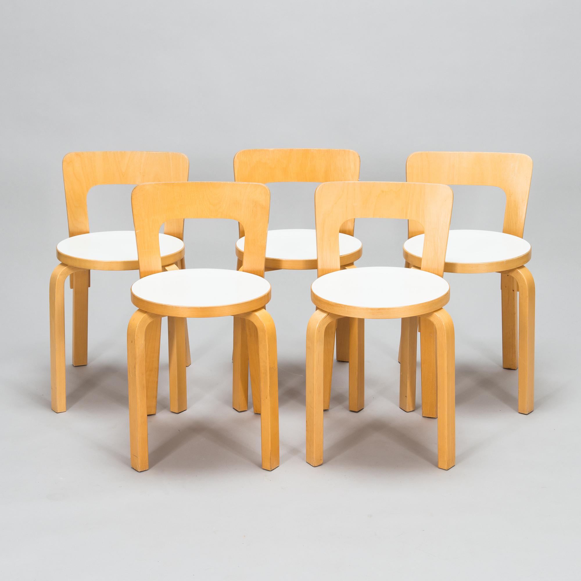 Alvar Aalto,  stolar, 5 st, modell 65, Artek 2000-tal.