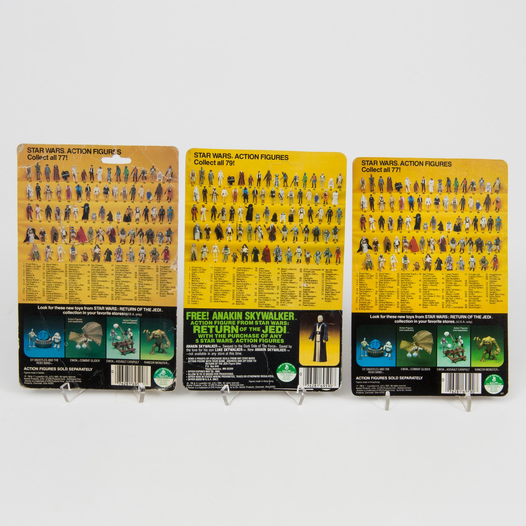 A lot of 6 vintage Star Wars action figures in Return of the Jedi packaging Kenner and Palitoy 1980s.
