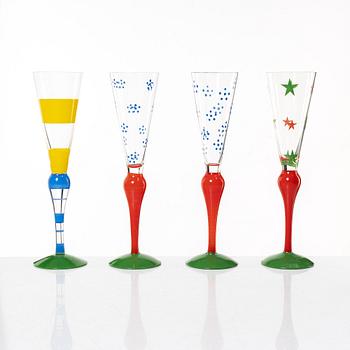 Anne Nilsson, champagneglas, 12 st, "Clown", Orrefors.