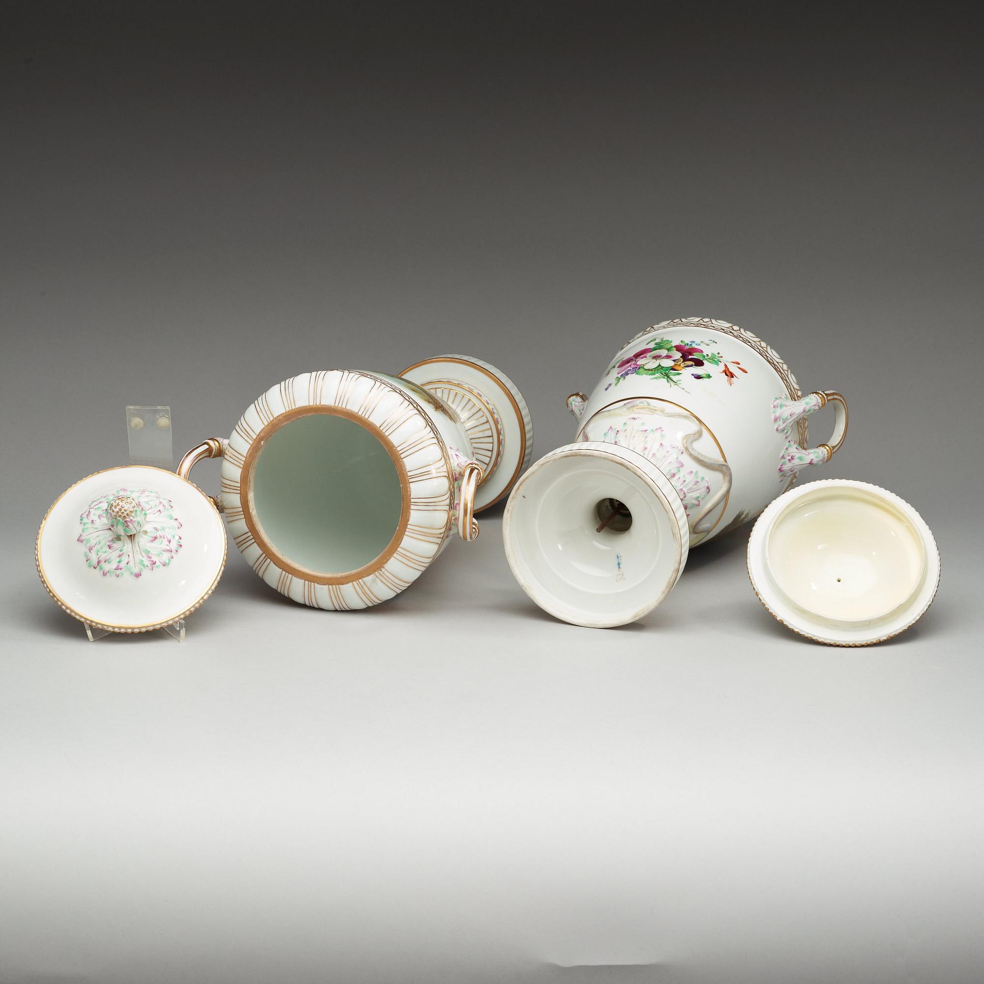 A pair of Berlin KPM jars with covers, circa 1900.