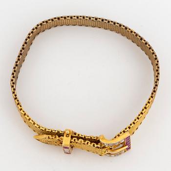 ARMBAND, skärp, guld med rosenslipade diamanter och rubiner.