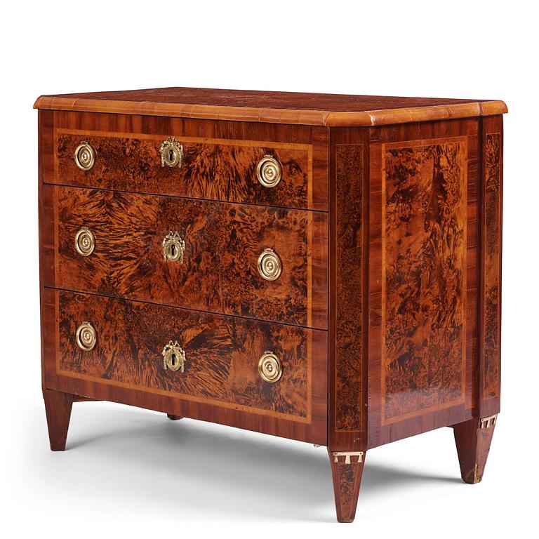 A late Gustavian burr alder-veneered commode, late 18th century.