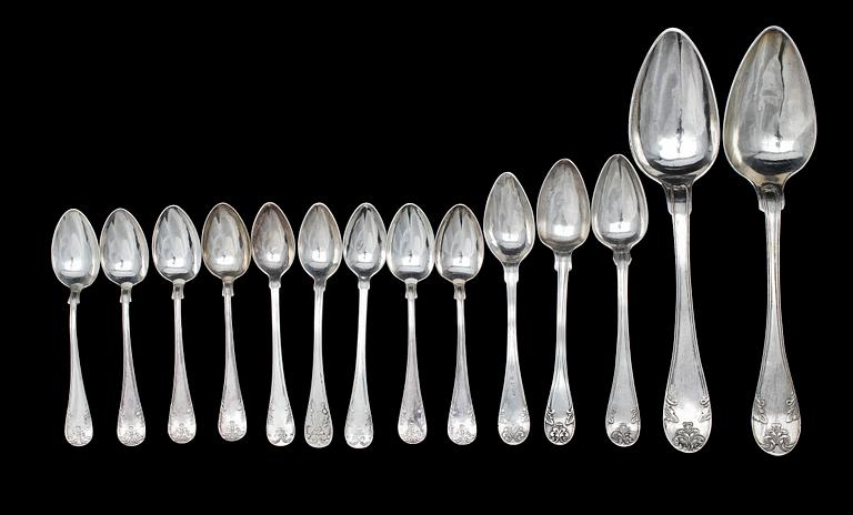 SKEDAR, 14 st, silver, "Gammal fransk", 1827-1917. Ca 275 g.