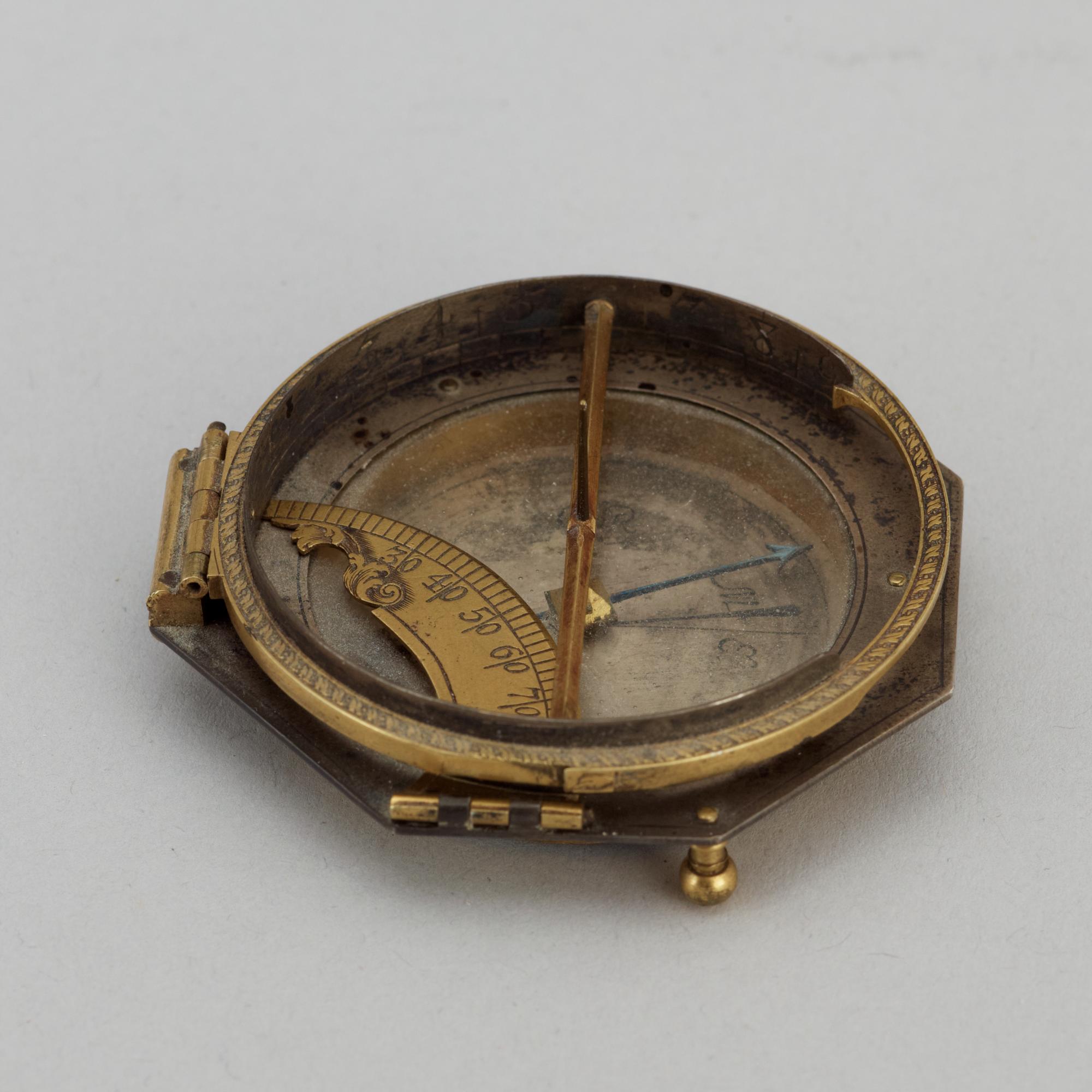 A silvered and brass German equinoctial compass sundial signed Johann Willebrand in Augspurg 48.