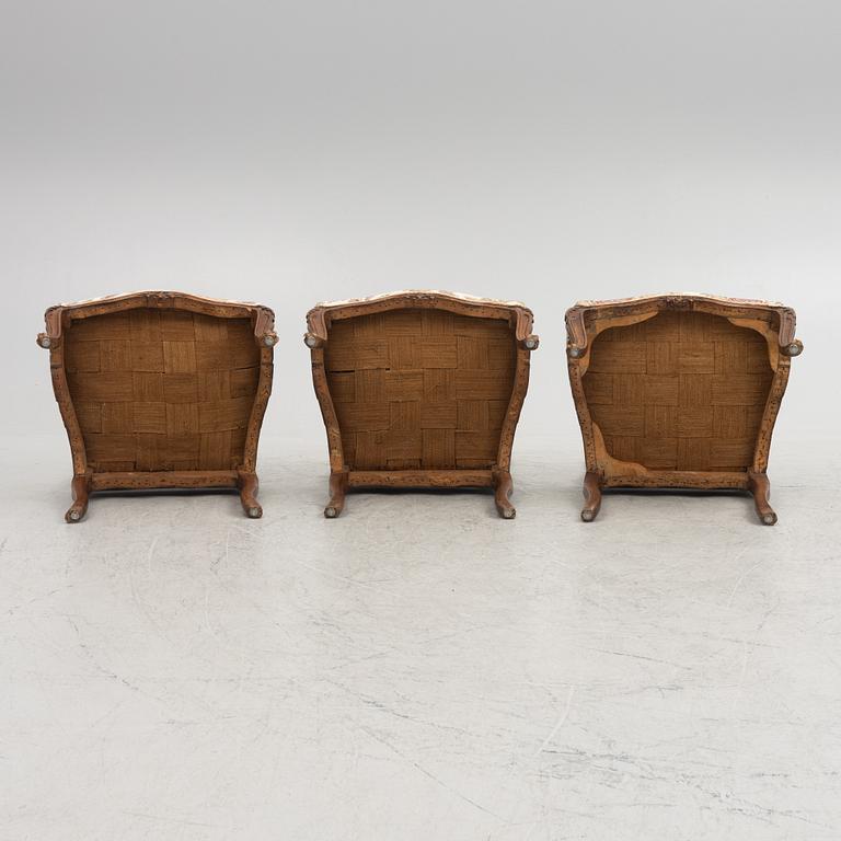 A set of three Louis XV chairs a chassis by Louis Cresson (master in Paris 1738-61).