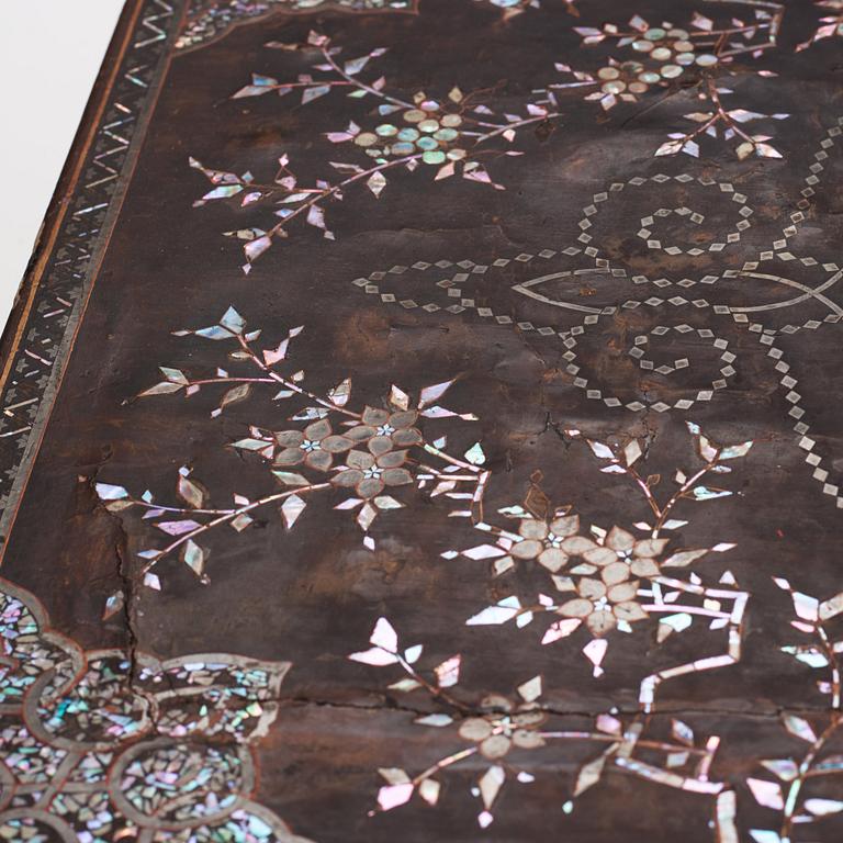 A  Chinese black lacquered altar table with mother of pearl inlay, 17th /18th Century.