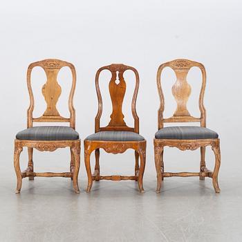 A set of six different rococo chairs.