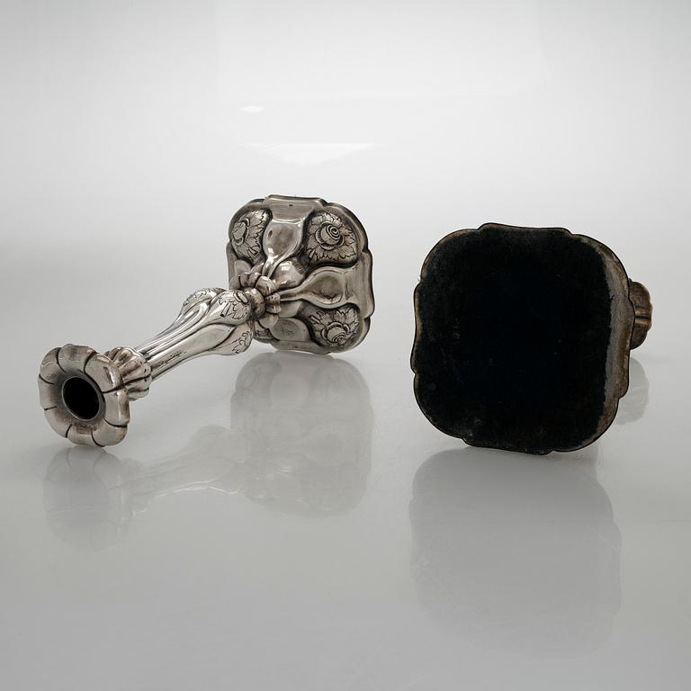 Candleholders, one, a pair, silver, Finnish import marks, 1933.