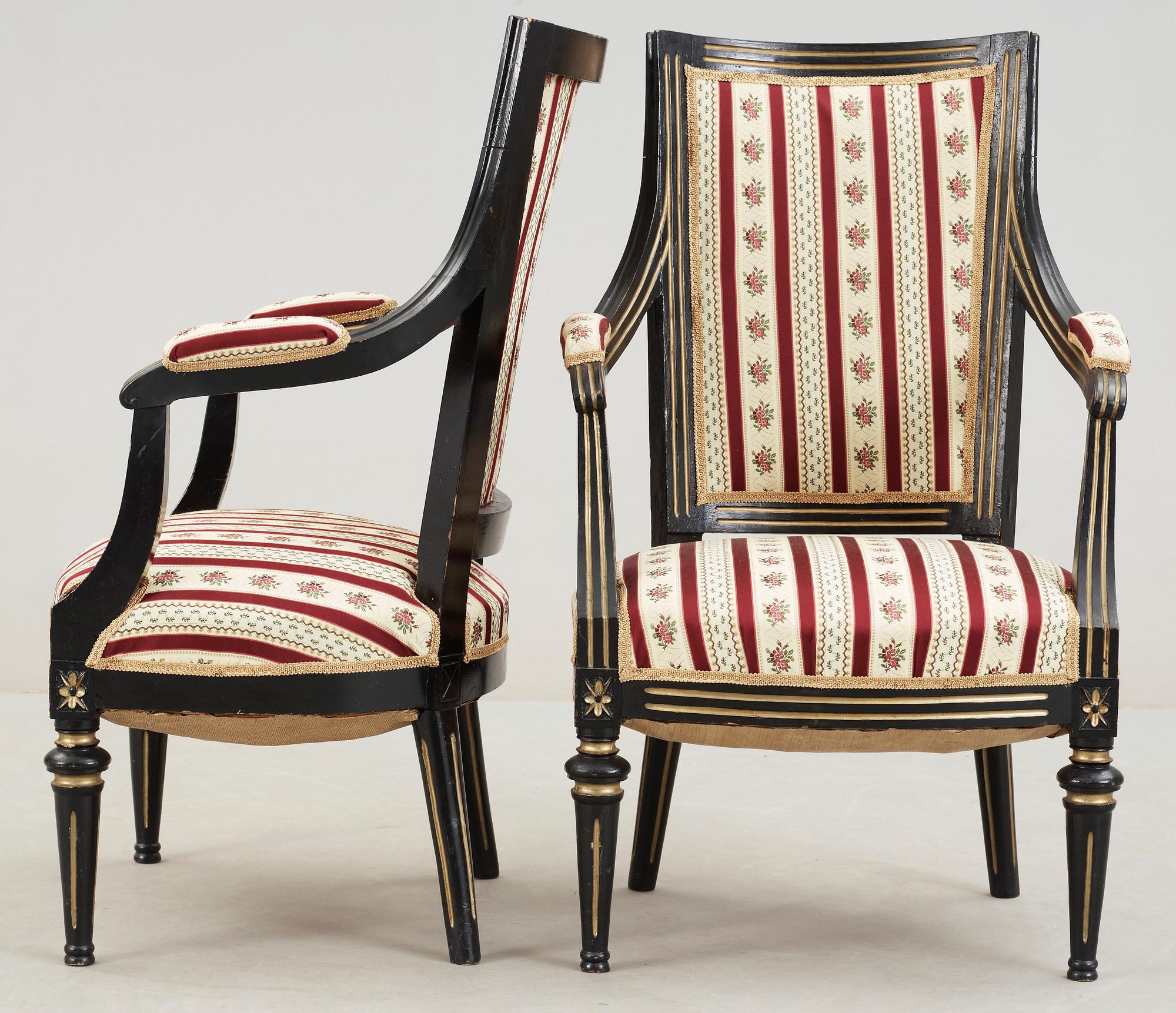 KARMSTOLAR, ett par, gustaviansk stil, 1900-talets mitt.