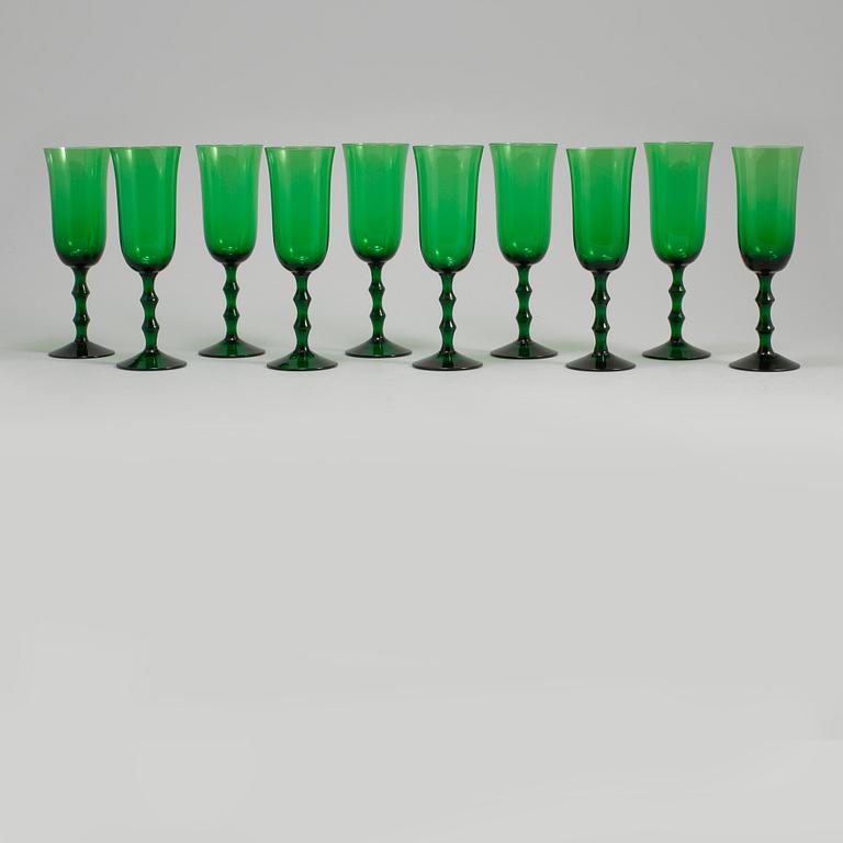 GLAS, 10 stycken, "Salut" Simon Gate, Orrefors, omkring 1900-talets mitt.