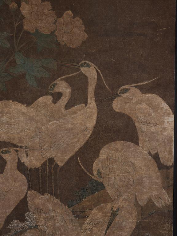 A Chinese painting, ink and colour on fabric, Qing dynasty (1664-1912).