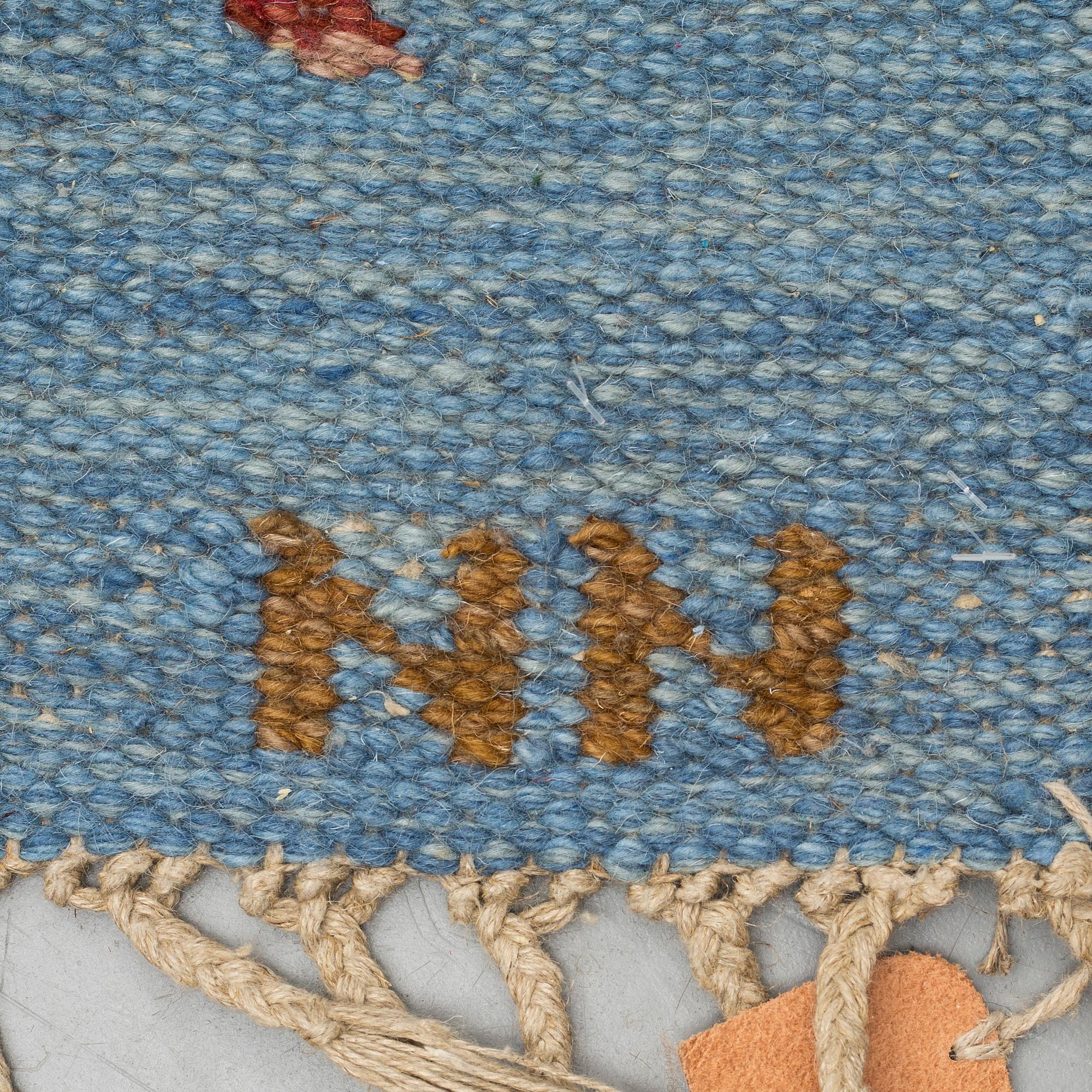 MATTO, "Falsterbo blue", flat weave,  ca 234,5 x 171 cm, it has a signature.