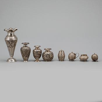PARTI SILVER, 8 delar, Persien, 1800-/1900-tal, vikt ca 673 gram.
