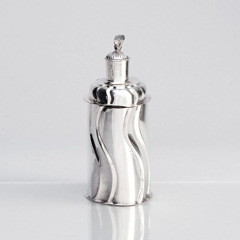 A Swedish 18th century silver tea caddy, restamped Claes Christian Carlén, Borås 1844.