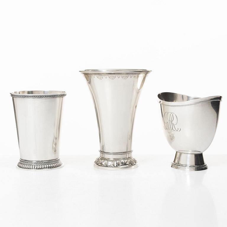 Bägare, 3 st, silver, Stockholm 1920-50-tal.