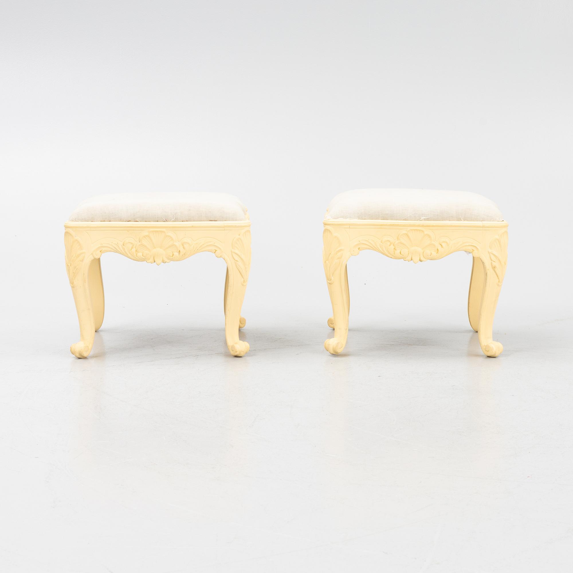 A pair of Rococo style stools, mid-20th Century.