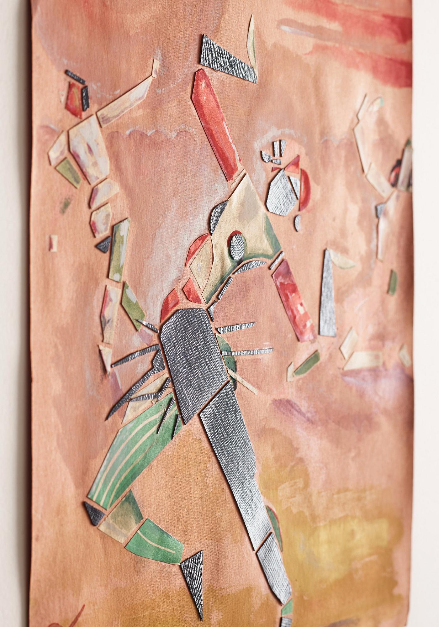 CO Hultén, gouache på papper med collage, monogramsignerad och daterad -37.