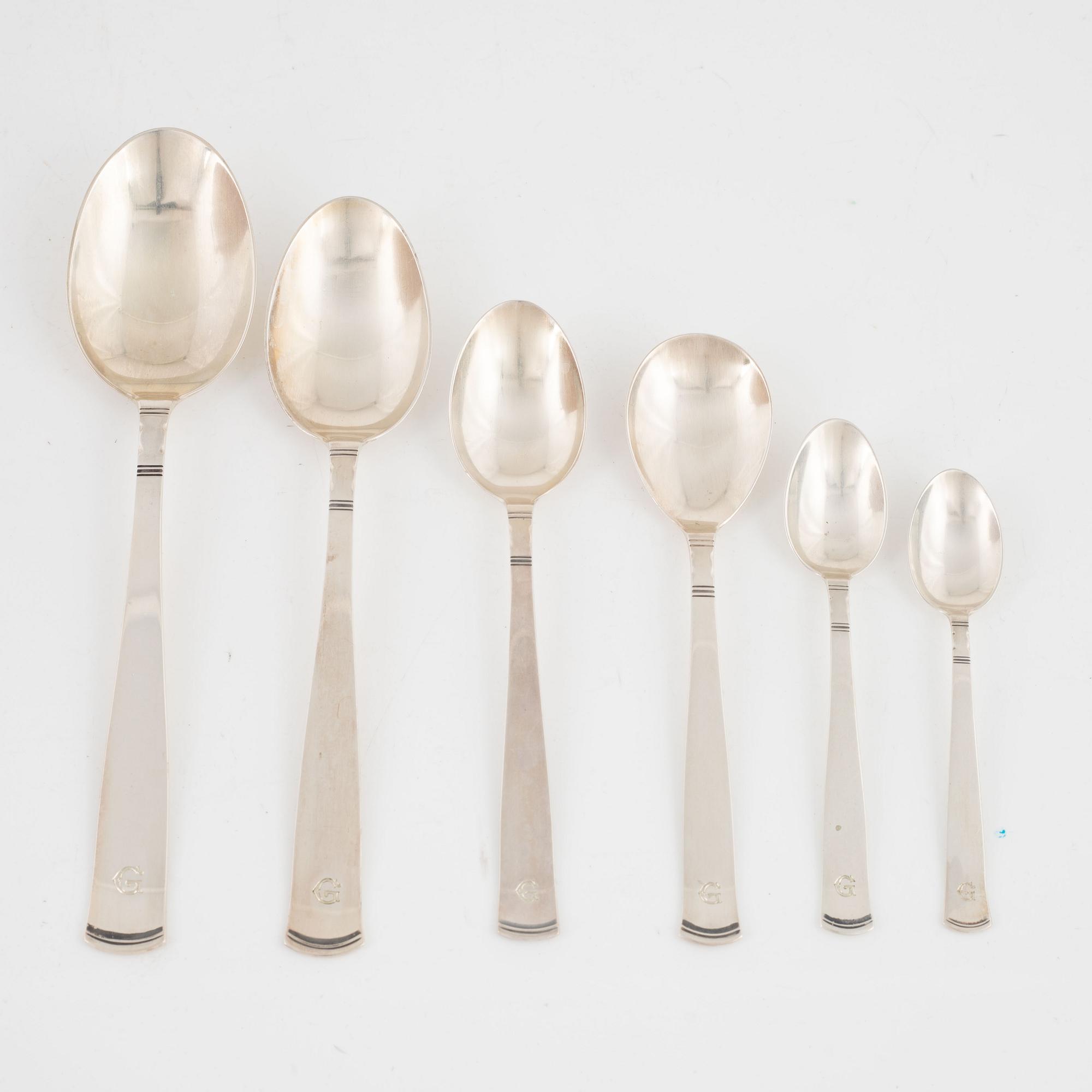 Jacob Ängman, besticksservis, 130 delar. silver "Rosenholm", Stockholm, 1946-1967.