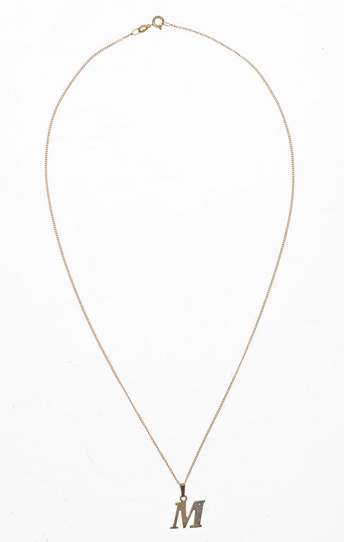 HÄNGSMYCKE, 14K guld, 1 diamant, vikt 2,6 g.