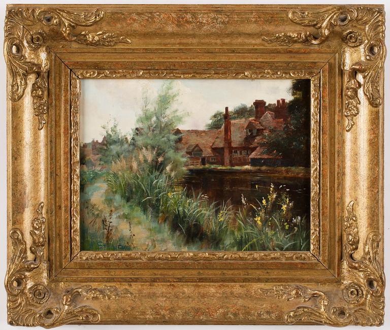 Arthur Ernest Streeton, Houses by the river.