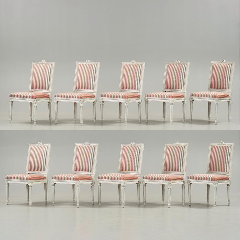 Ten Gustavian late 18th century chairs by Erik Öhrmark, master 1777.
