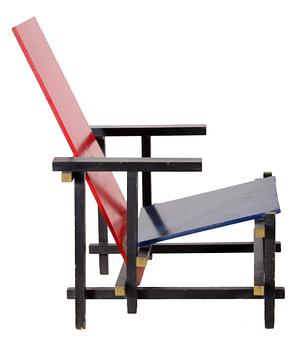 STOL, Red and blue chair, efter Gerrit Rietveld, 1900-tal.