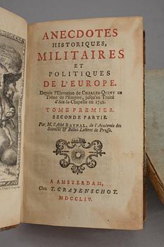 BÖCKER, 3 vol, bla Anecdotes Historiques Militaires..., av Raynal, Amsterdam 1754.